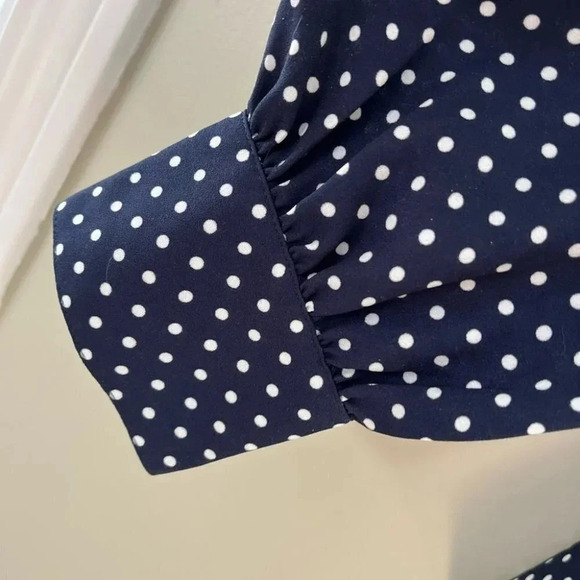 [S]Kate Spade Dark  Navy Blue Polka Dot LS Blouse - Picture 8 of 13